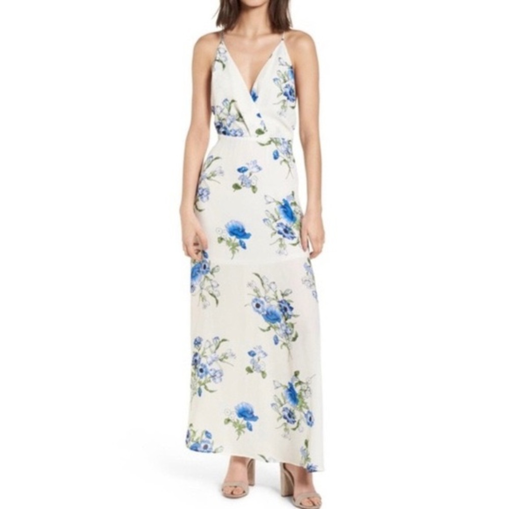 Surplice Lush Floral sleeveless Maxi Dress ivory , Size XS